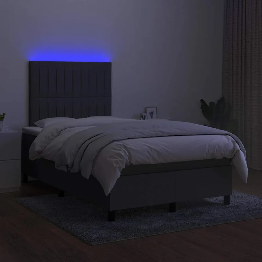 Sommier à lattes de lit matelas LED gris foncé 120x190 cm tissu - 4