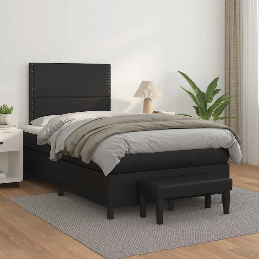 Sommier à lattes de lit avec matelas noir 120x190 cm similicuir - 3