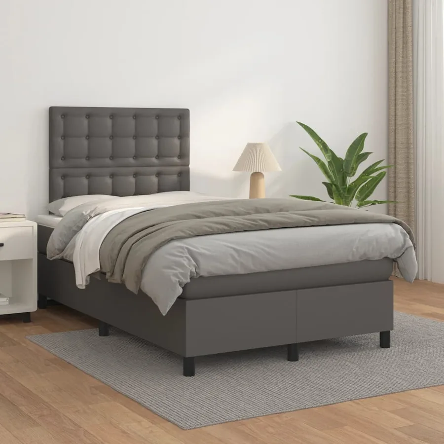 Sommier à lattes de lit avec matelas gris 120x190 cm similicuir - 3
