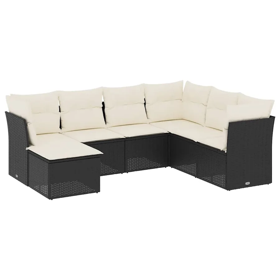 Salon de jardin 7 pcs avec coussins noir résine tressée 62 x 62 x 69 cm - 59,5 kg - 2