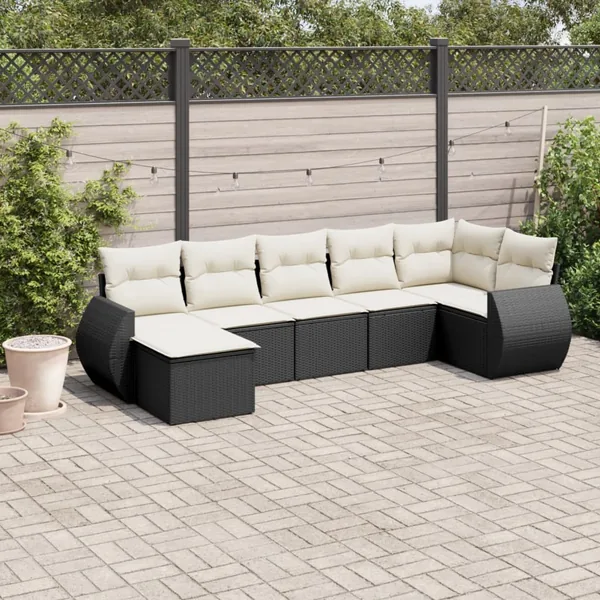 Salon de jardin 8 pcs avec coussins noir résine tressée