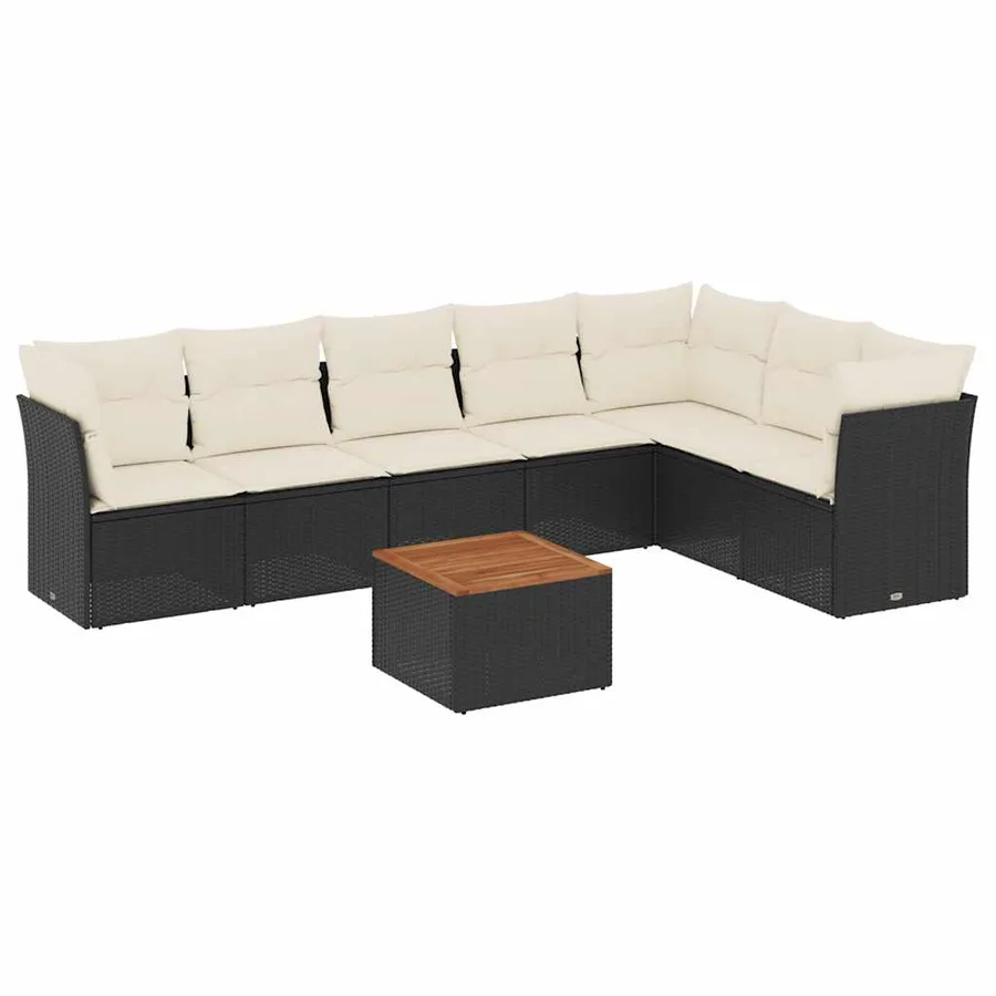 Salon de jardin 8 pcs avec coussins noir résine tressée - 2
