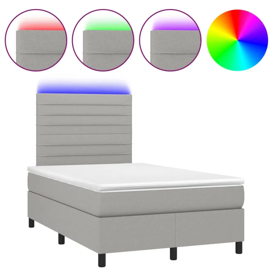 Sommier à lattes de lit matelas LED gris clair 120x190 cm tissu - 2