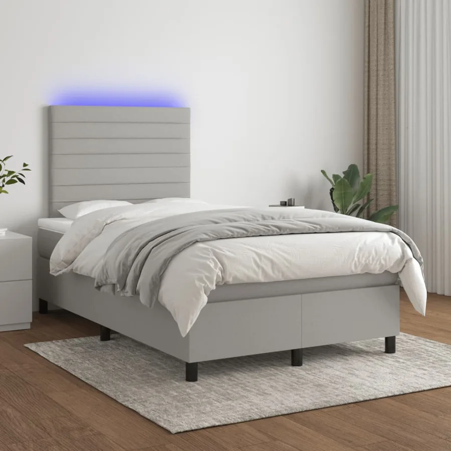 Sommier à lattes de lit matelas LED gris clair 120x190 cm tissu - 5