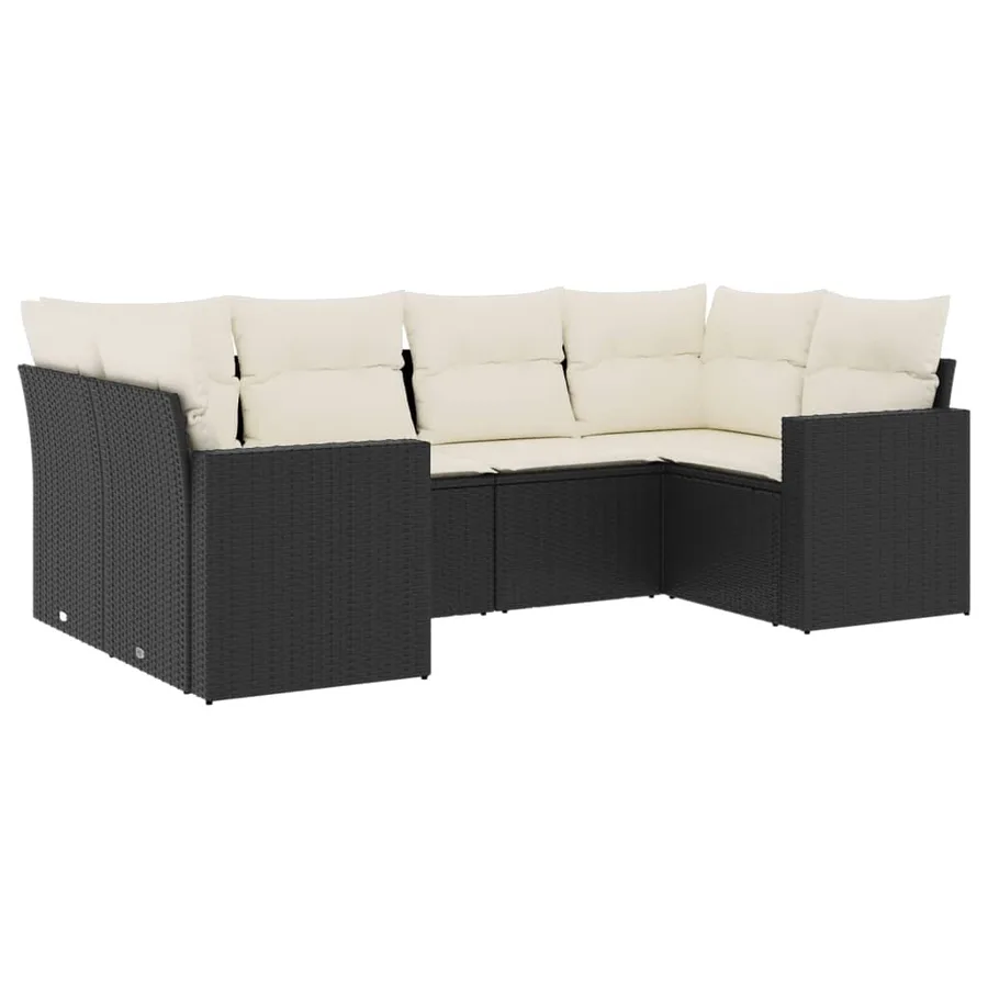 Salon de jardin 6 pcs avec coussins noir résine tressée - 2