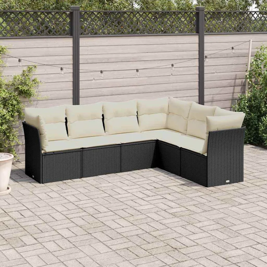 Salon de jardin 6 pcs avec coussins noir résine tressée