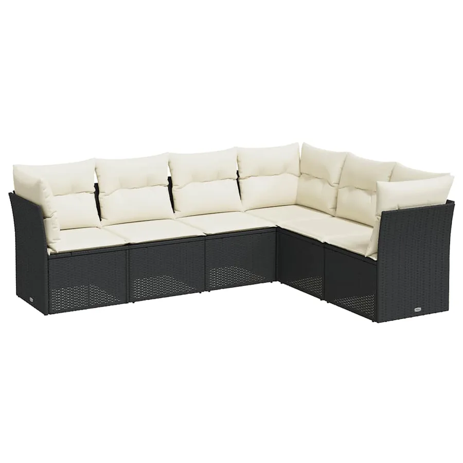 Salon de jardin 6 pcs avec coussins noir résine tressée - 2