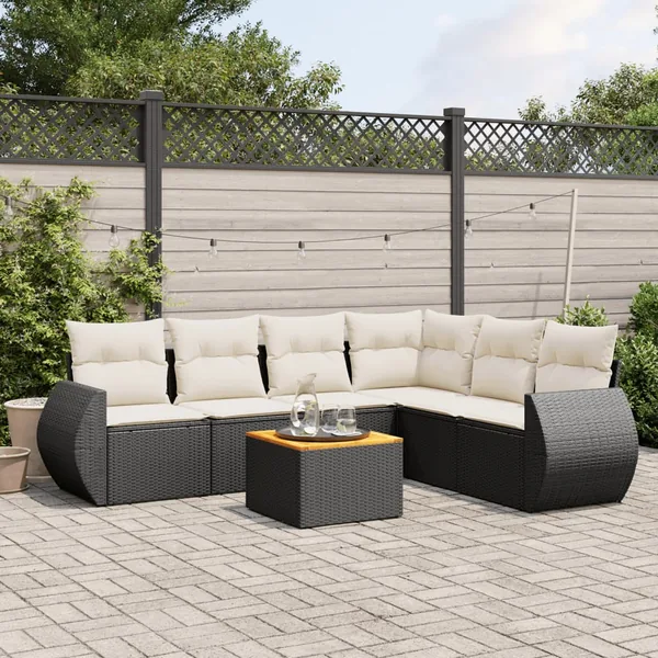 Salon de jardin 7 pcs avec coussins noir résine tressée 62 x 62 x 69 cm - 59,6 kg