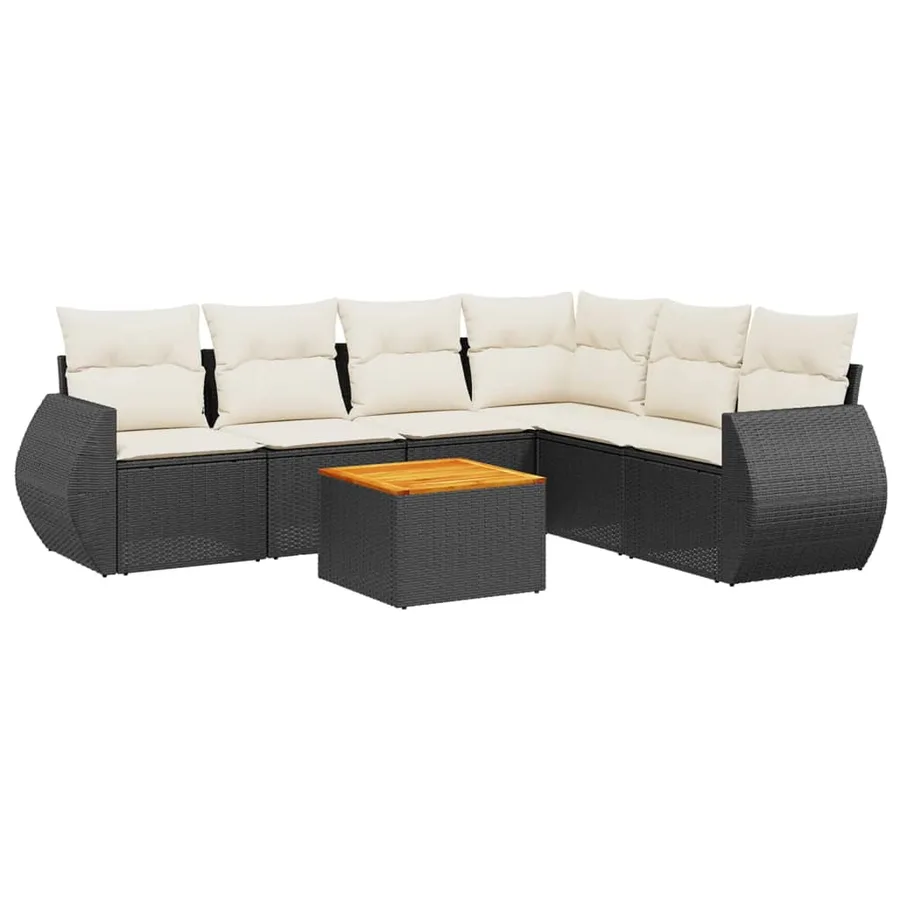 Salon de jardin 7 pcs avec coussins noir résine tressée 62 x 62 x 69 cm - 59,6 kg - 2