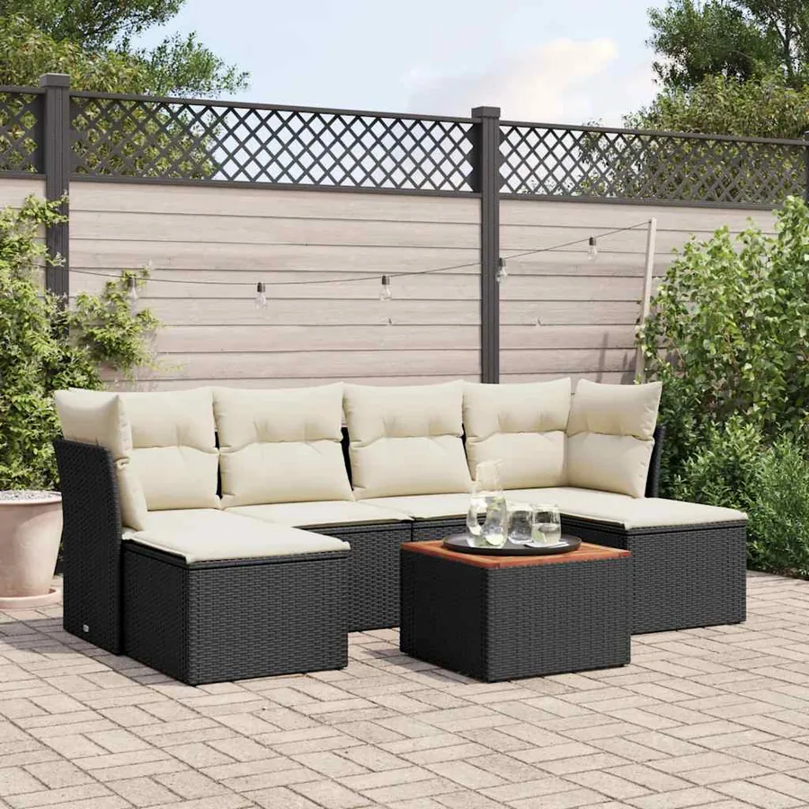 Salon de jardin 7 pcs avec coussins noir résine tressée 62 x 62 x 69 cm - 55,2 kg