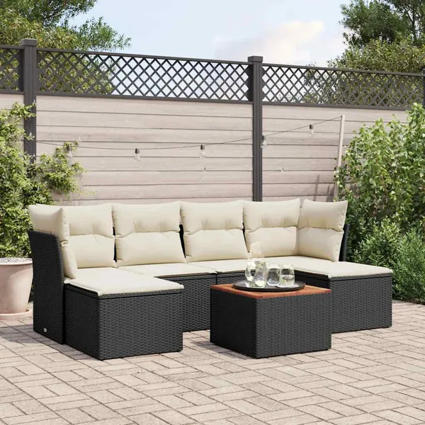 Salon de jardin 7 pcs avec coussins noir résine tressée 62 x 62 x 69 cm - 55,2 kg