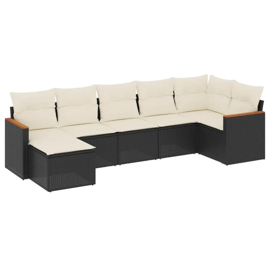 Salon de jardin 7 pcs avec coussins noir résine tressée 62 x 62 x 69 cm - 59,4 kg - 2