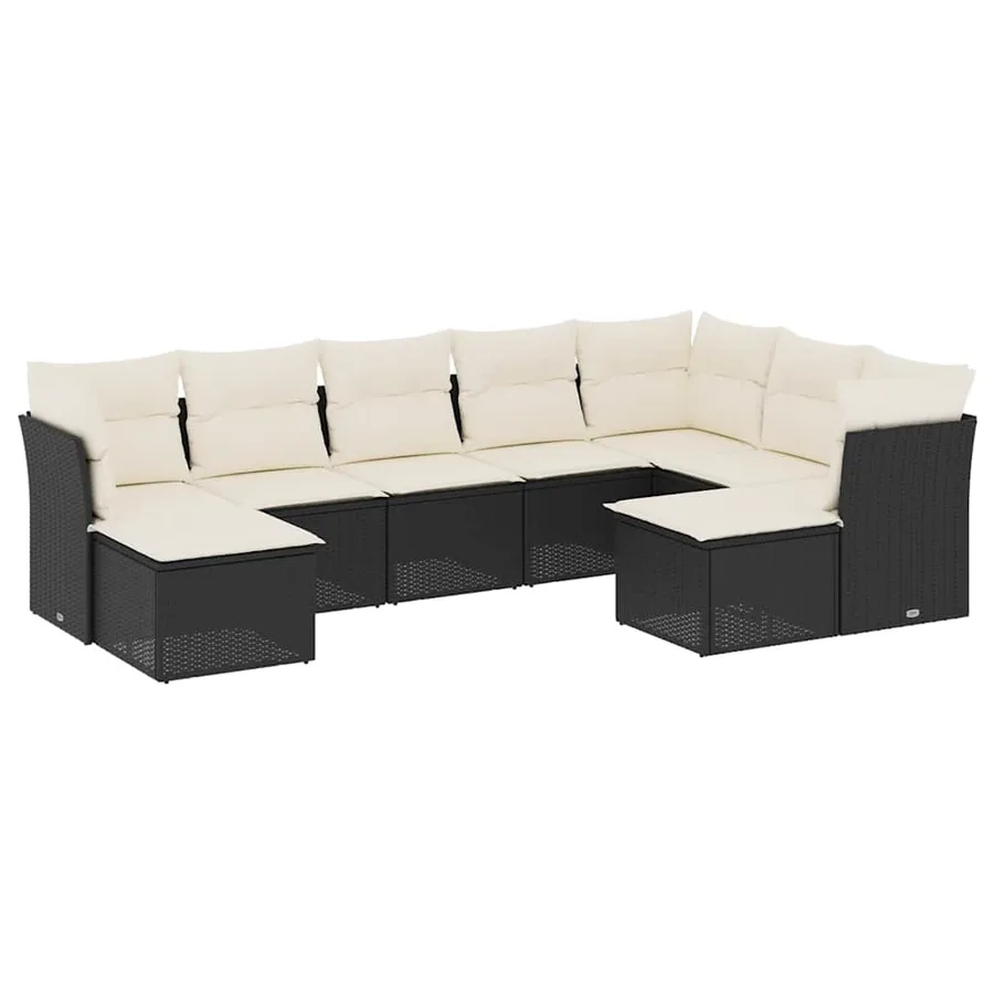 Salon de jardin 9 pcs avec coussins noir résine tressée - 2
