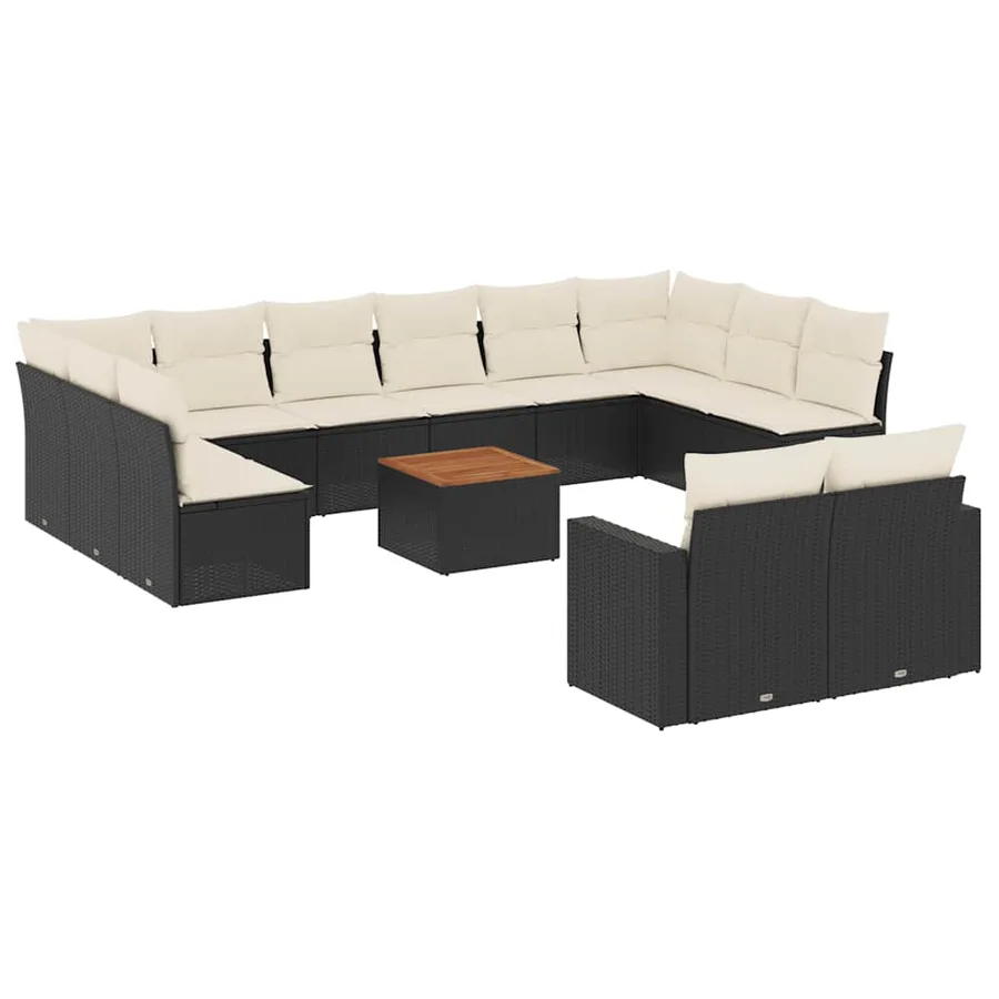 Salon de jardin avec coussins 13 pcs noir résine tressée - 2