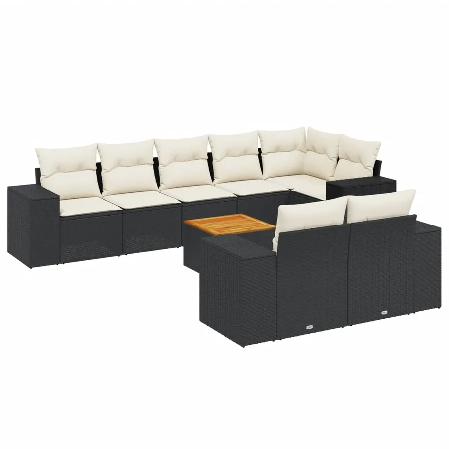 Salon de jardin 9 pcs avec coussins noir résine tressée - 2