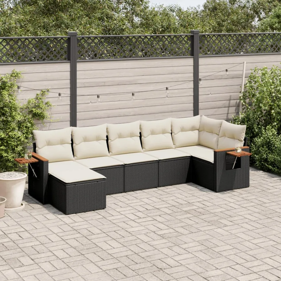 Salon de jardin 7 pcs avec coussins noir résine tressée 62 x 62 x 69 cm - 61,0 kg