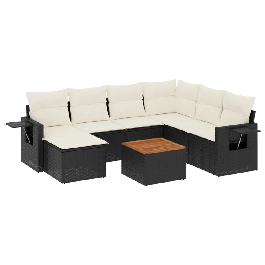 Salon de jardin 8 pcs avec coussins noir résine tressée - 2