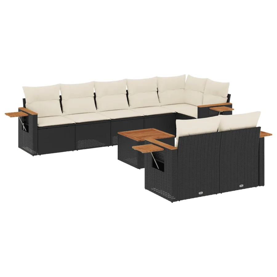 Salon de jardin 9 pcs avec coussins noir résine tressée - 2