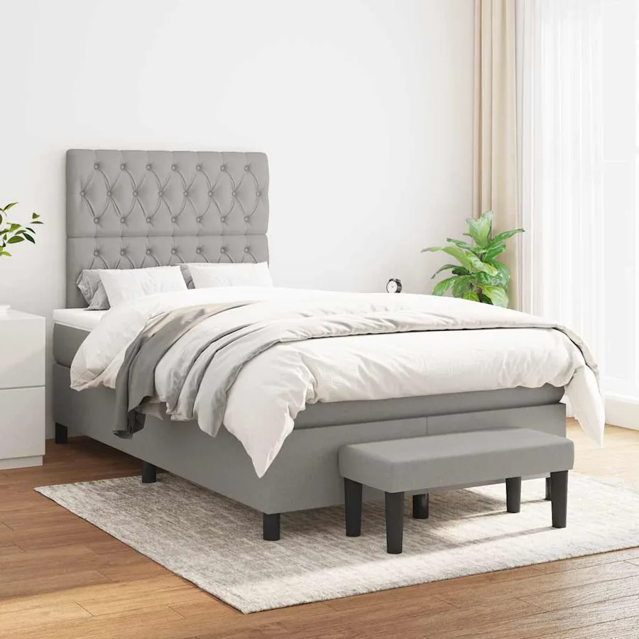Sommier à lattes de lit et matelas gris clair 120x190 cm tissu - 3