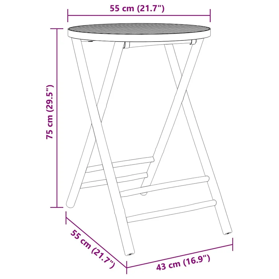 Table de jardin pliable Ø55x75 cm bambou - 8