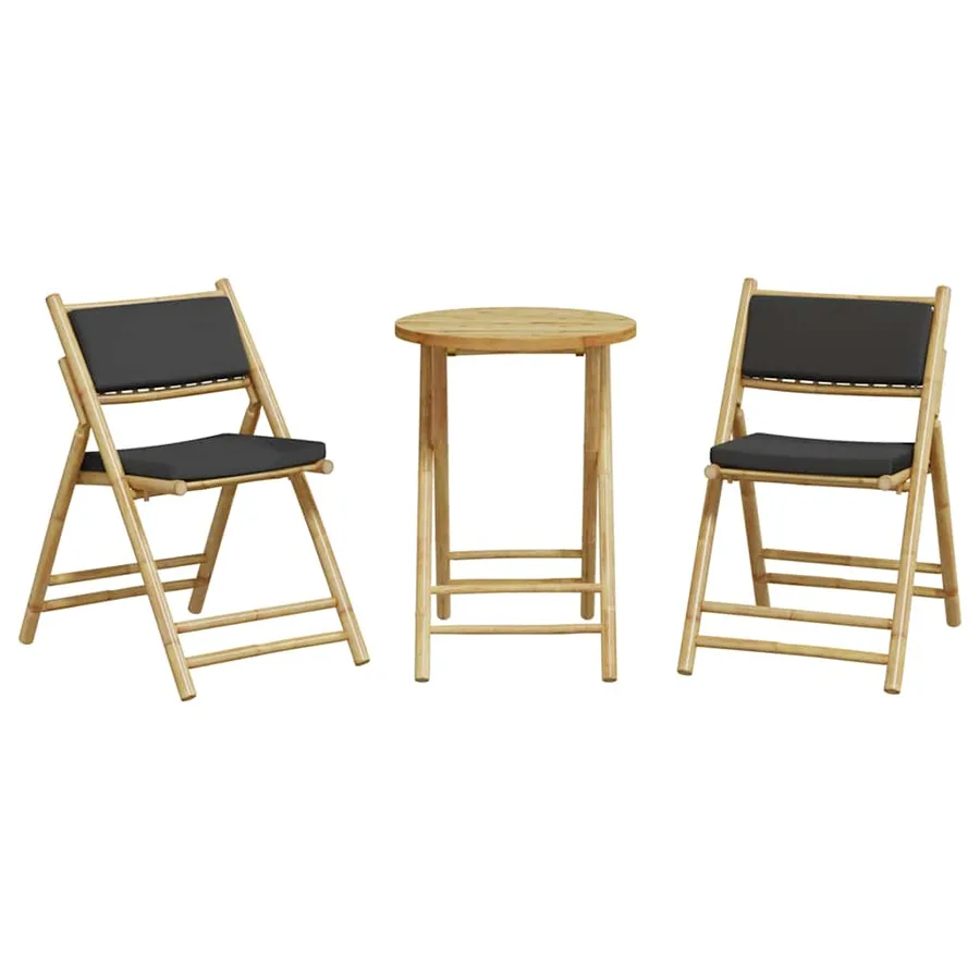 Ensemble de bistro pliante 3 pcs et coussins gris foncé bambou - 4