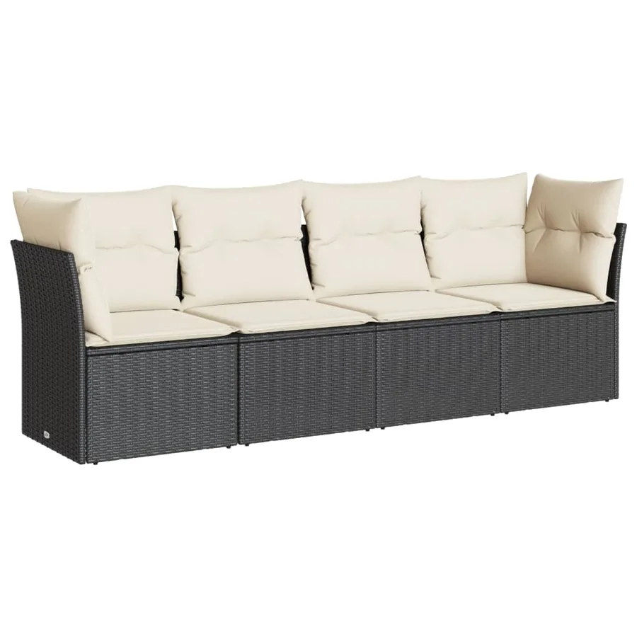 Salon de jardin 4 pcs avec coussins noir résine tressée - 2