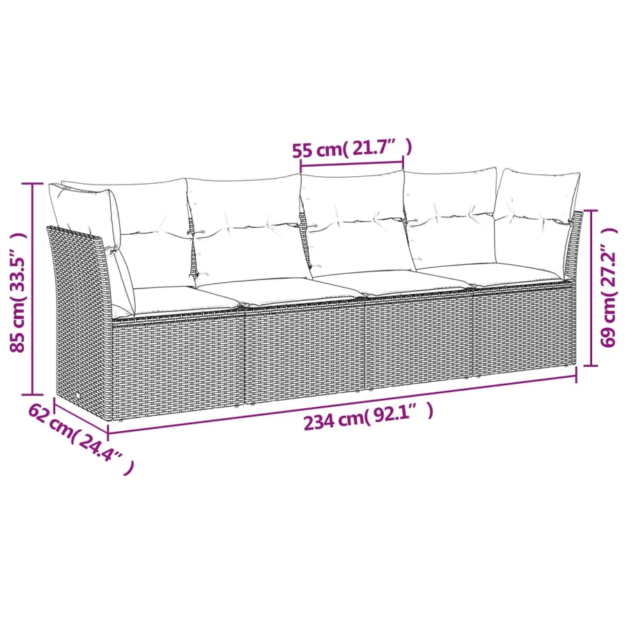 Salon de jardin 4 pcs avec coussins noir résine tressée - 3