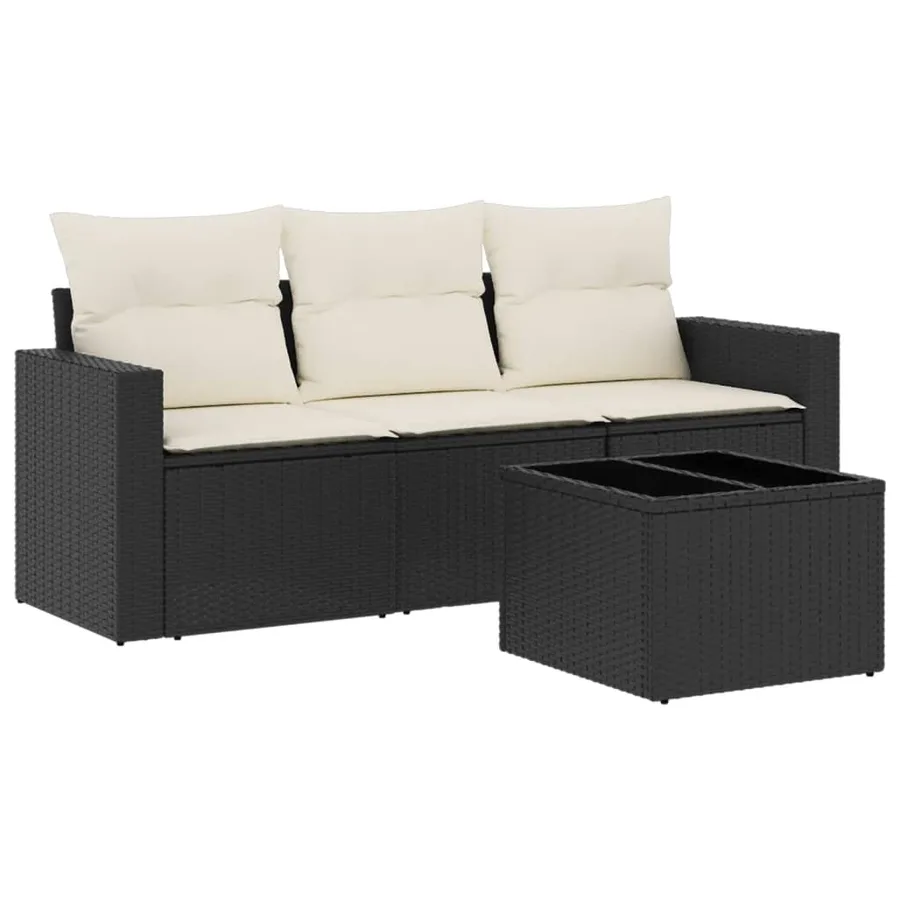 Salon de jardin 4 pcs avec coussins noir résine tressée - 2