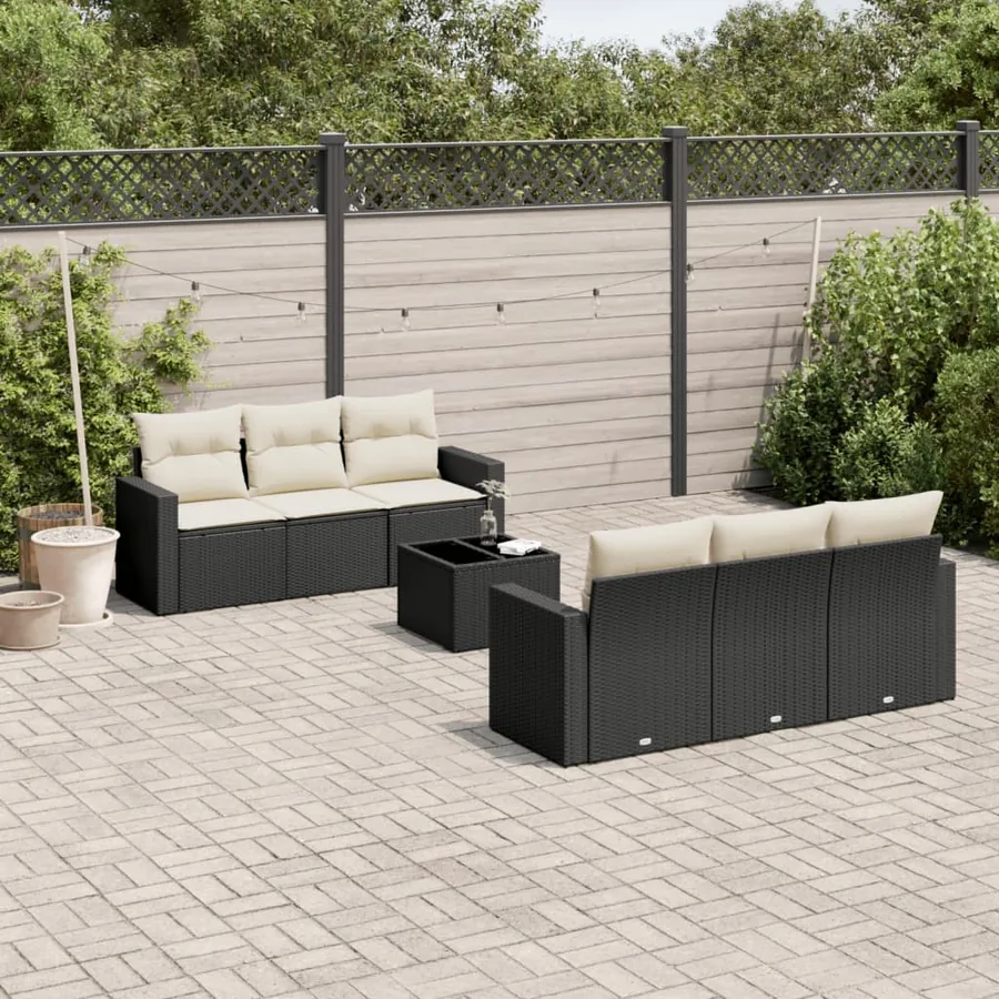 Salon de jardin 7 pcs avec coussins noir résine tressée 55 x 62 x 69 cm - 62,2 kg