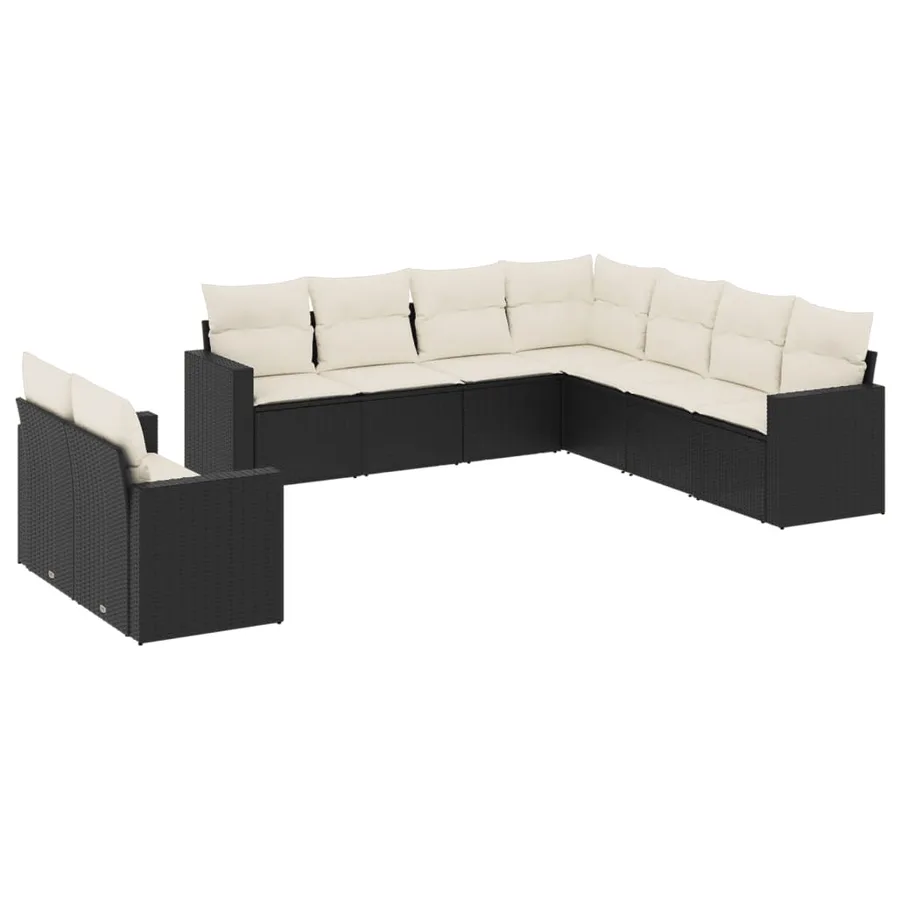 Salon de jardin 9 pcs avec coussins noir résine tressée - 2