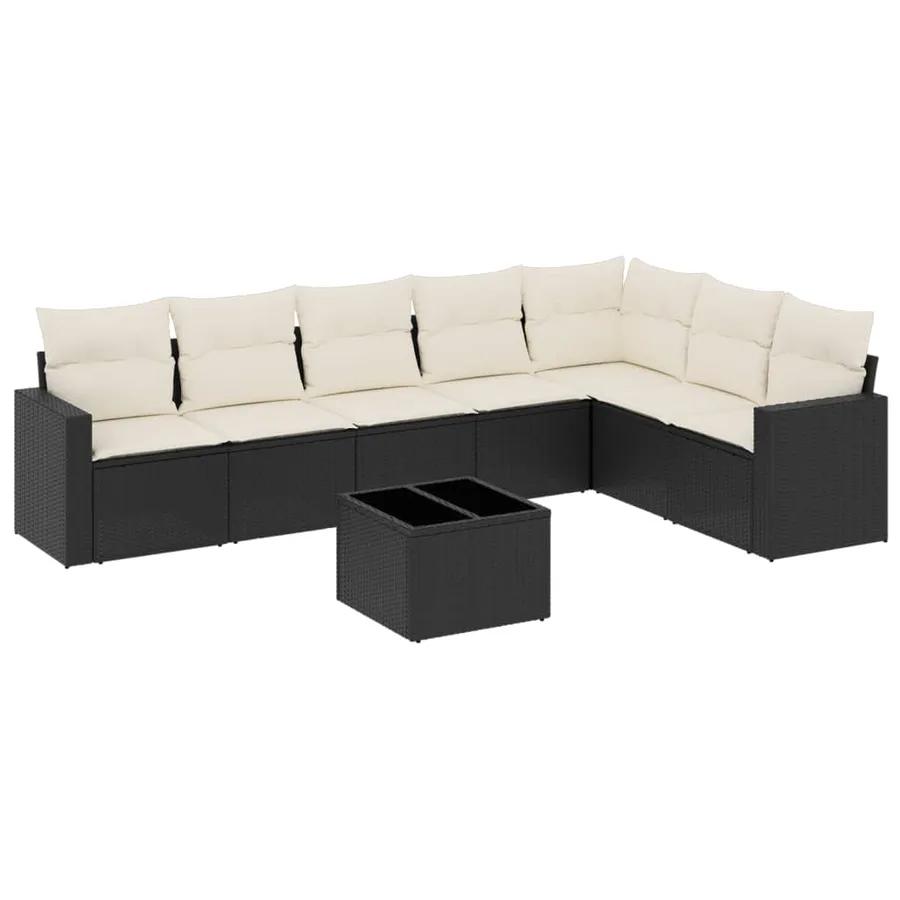 Salon de jardin 8 pcs avec coussins noir résine tressée - 2
