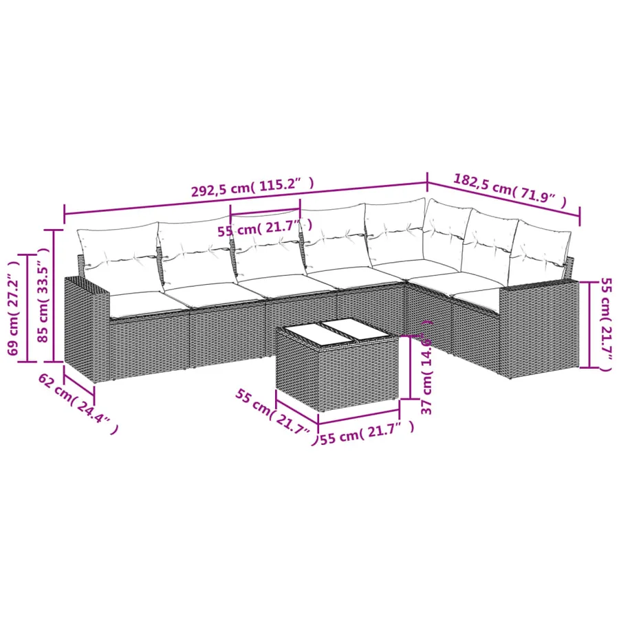 Salon de jardin 8 pcs avec coussins noir résine tressée - 3