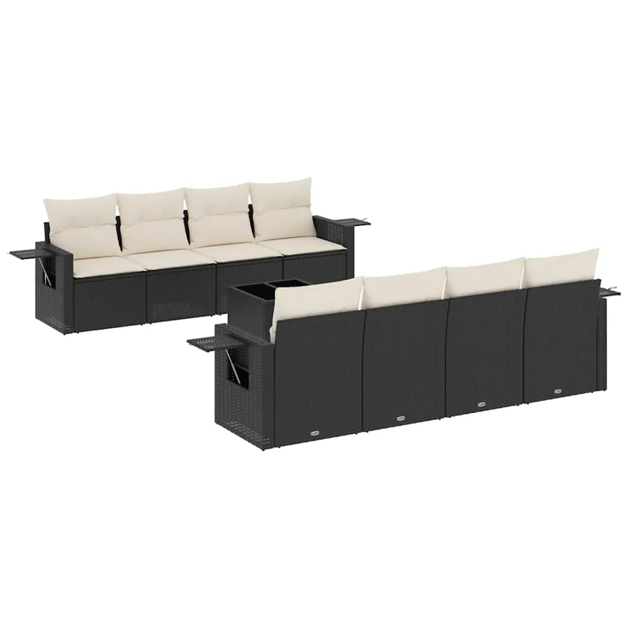 Salon de jardin 9 pcs avec coussins noir résine tressée - 2