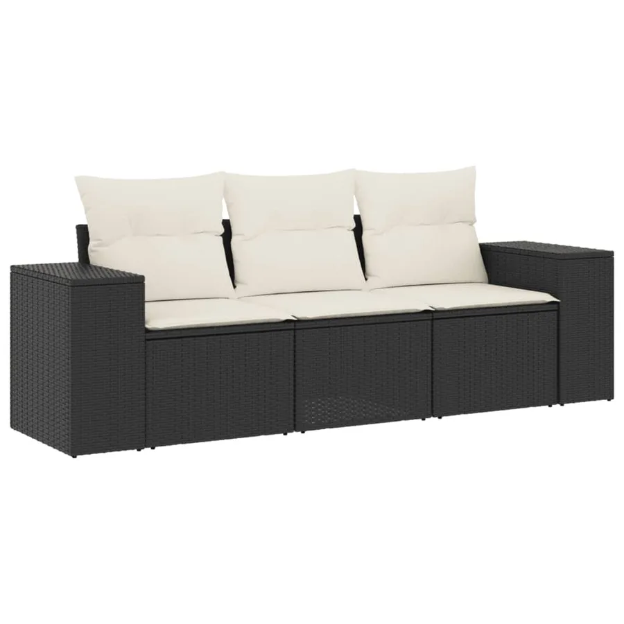 Salon de jardin 3 pcs avec coussins noir résine tressée - 2