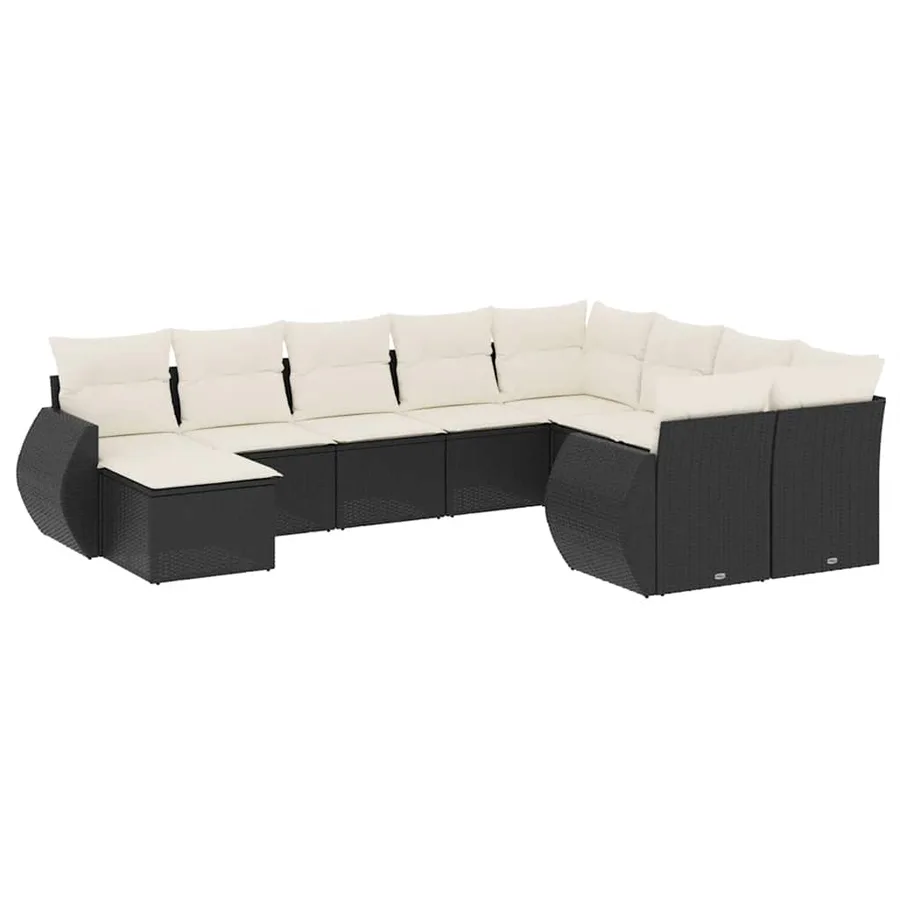 Salon de jardin 10 pcs avec coussins noir résine tressée - 2