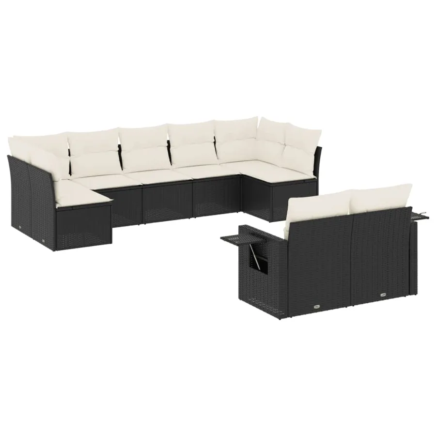 Salon de jardin 9 pcs avec coussins noir résine tressée - 2