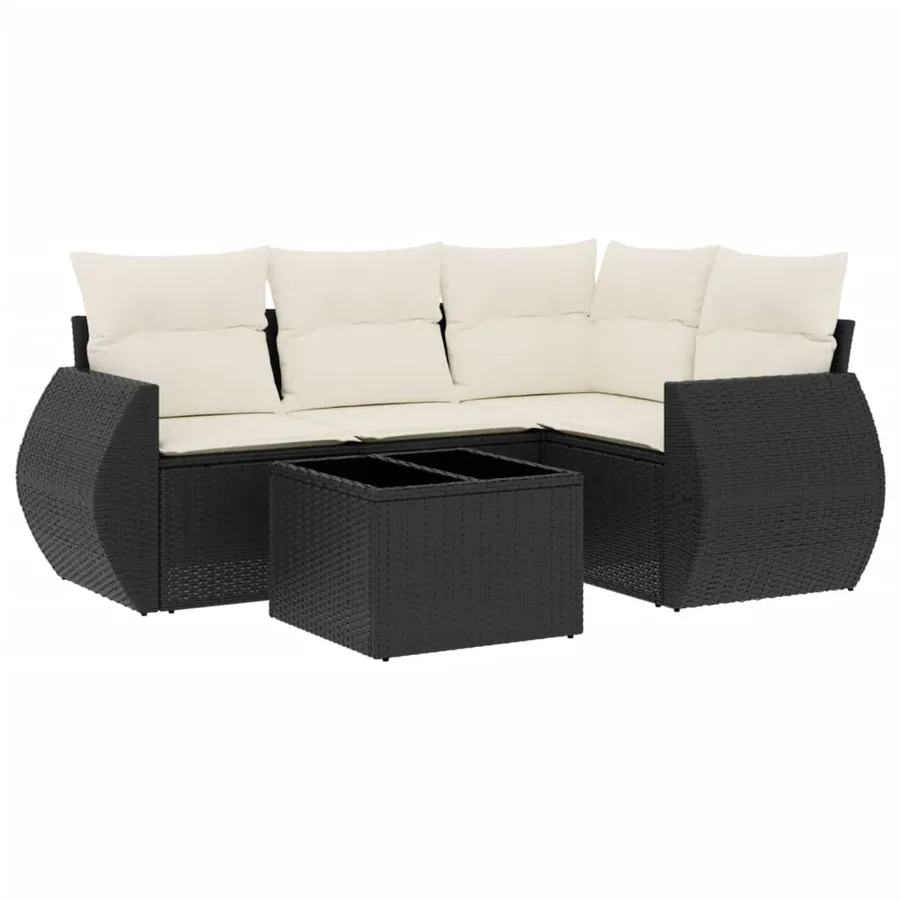 Salon de jardin 5 pcs avec coussins noir résine tressée - 2