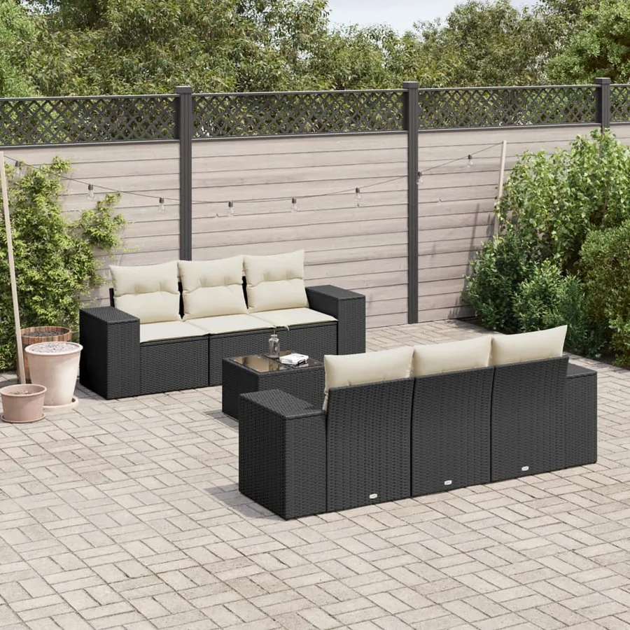 Salon de jardin 7 pcs avec coussins noir résine tressée 55 x 62 x 69 cm - 68,6 kg