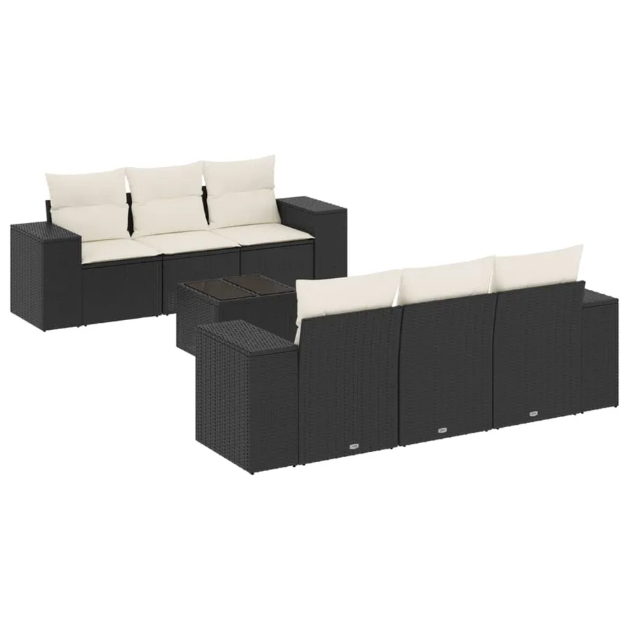 Salon de jardin 7 pcs avec coussins noir résine tressée 55 x 62 x 69 cm - 68,6 kg - 2