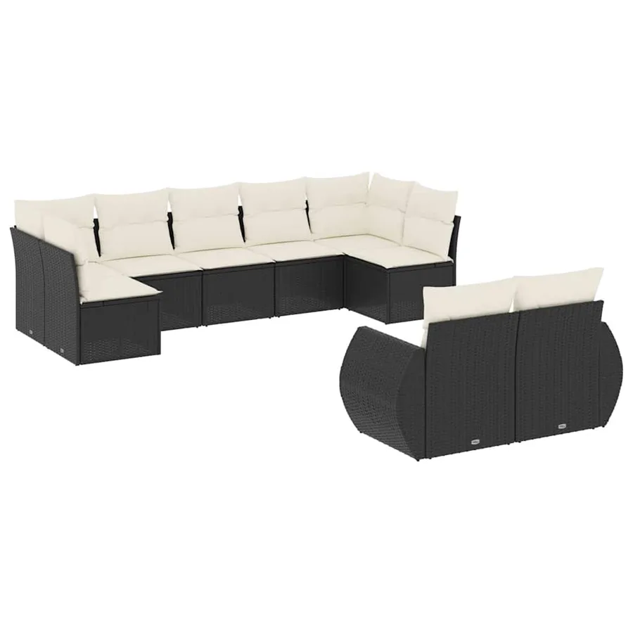Salon de jardin 9 pcs avec coussins noir résine tressée - 2