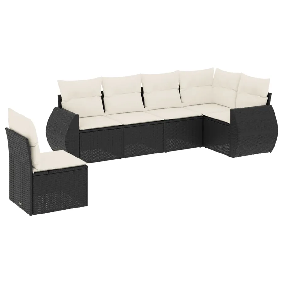 Salon de jardin 6 pcs avec coussins noir résine tressée - 2