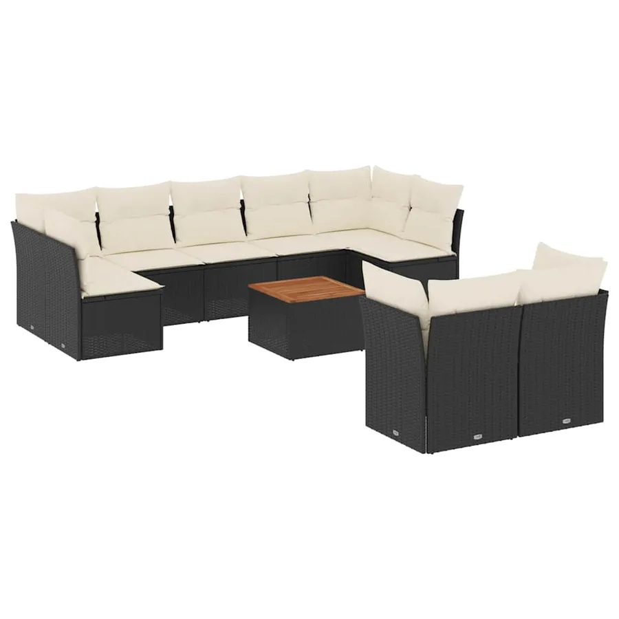 Salon de jardin 10 pcs avec coussins noir résine tressée - 2