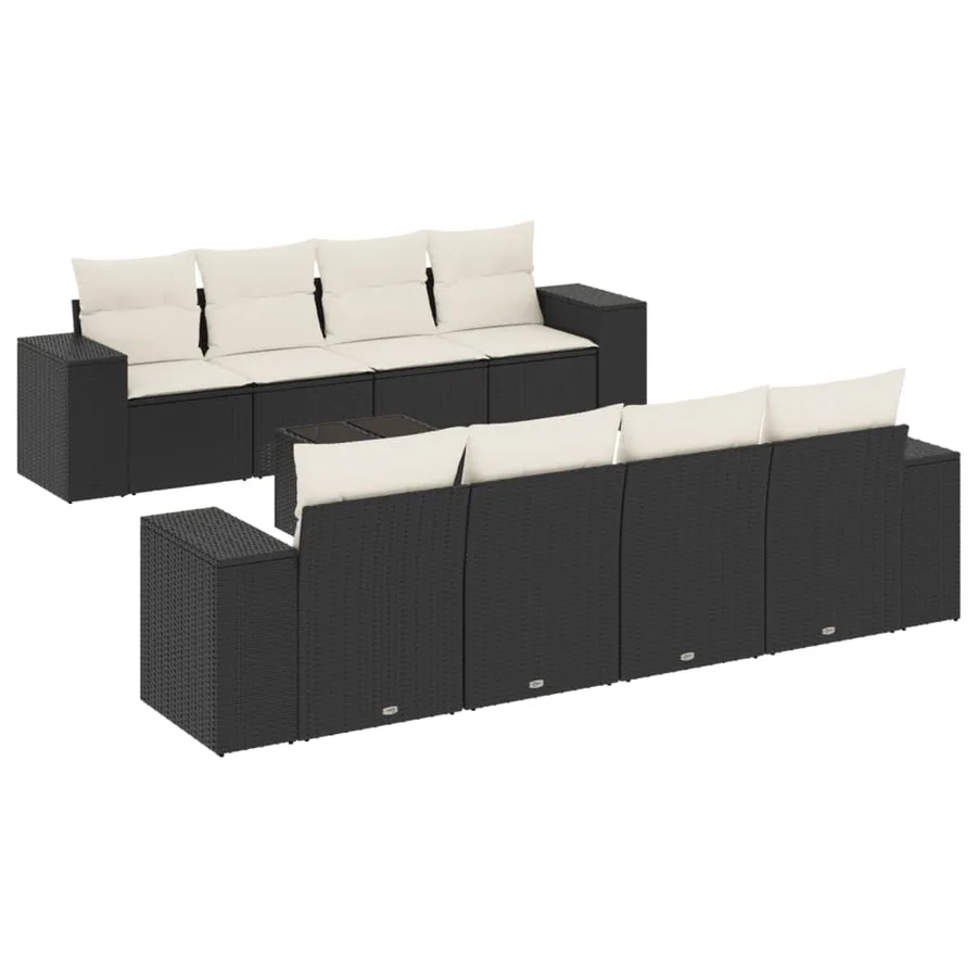 Salon de jardin 9 pcs avec coussins noir résine tressée - 2