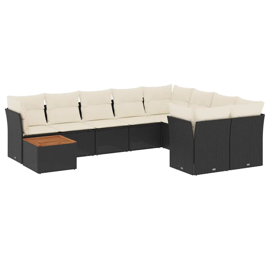 Salon de jardin 10 pcs avec coussins noir résine tressée - 2