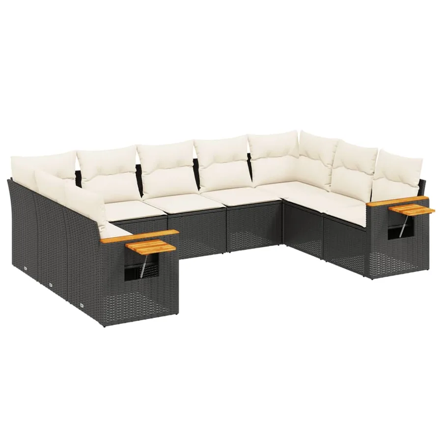 Salon de jardin 9 pcs avec coussins noir résine tressée - 2