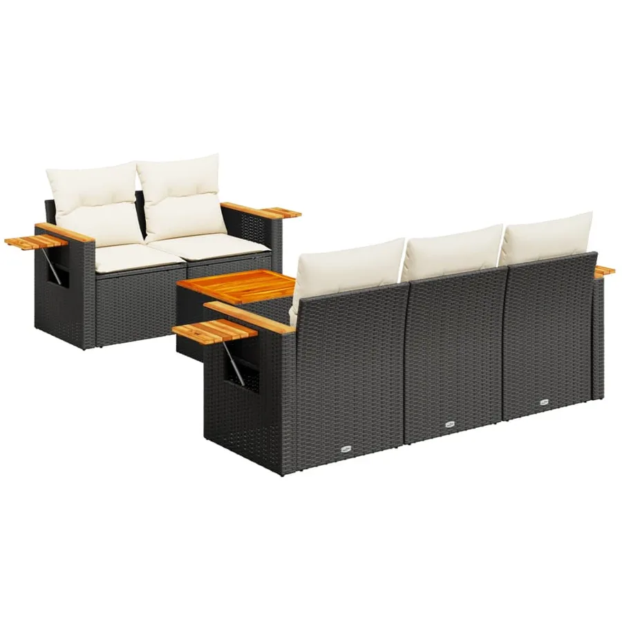 Salon de jardin 6 pcs avec coussins noir résine tressée - 2