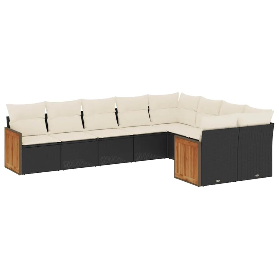 Salon de jardin 9 pcs avec coussins noir résine tressée - 2