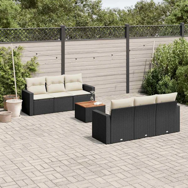 Salon de jardin 7 pcs avec coussins noir résine tressée 55 x 62 x 69 cm - 61,4 kg