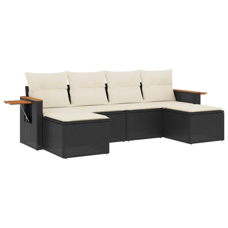 Salon de jardin 6 pcs avec coussins noir résine tressée - 2
