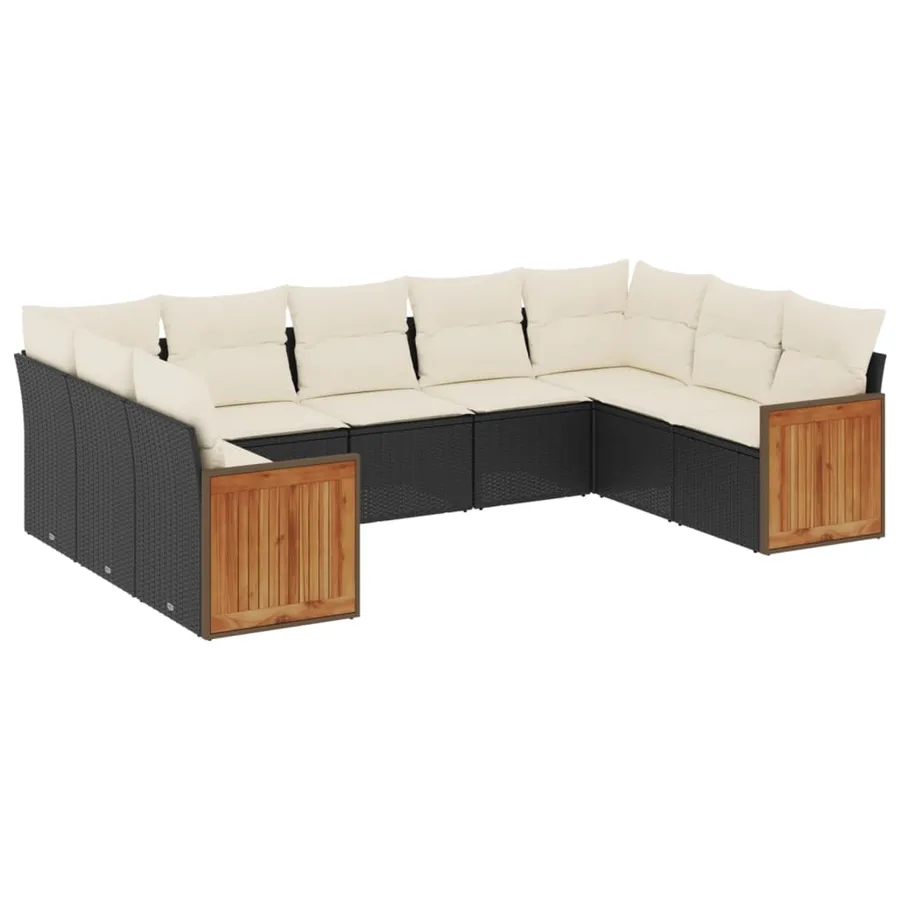 Salon de jardin 9 pcs avec coussins noir résine tressée - 2